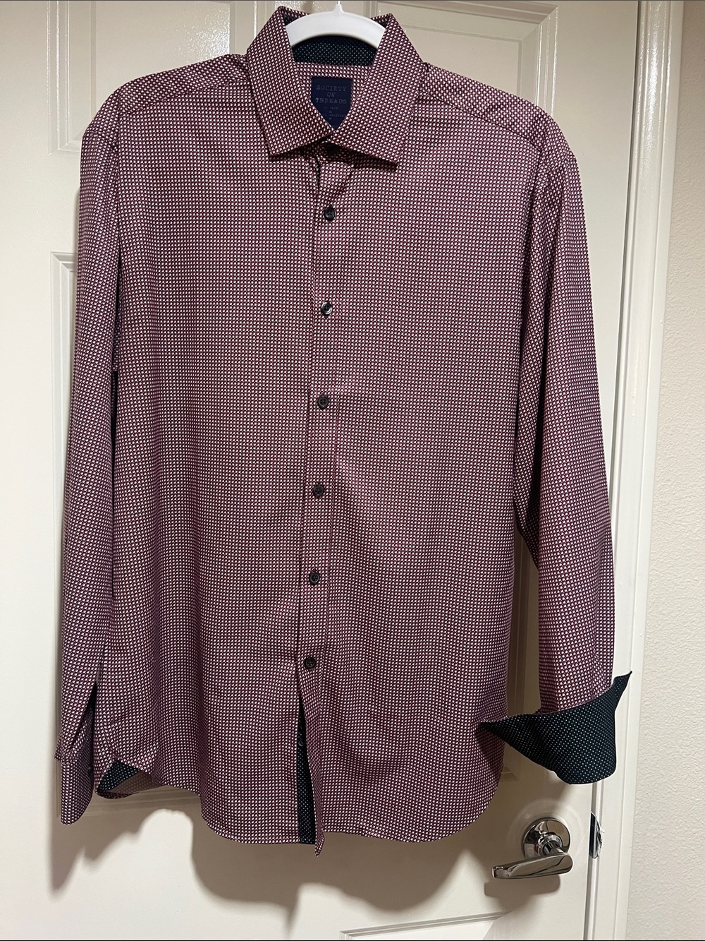 Society Of Threads Slim fit Burgundy Micro-Check Long-Sleeve Dress Shirt size M
